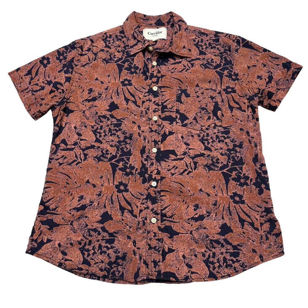 Corridor NYC Photo Negative Hawaiian Shirt Men's Medium SS Button Up Acid Wash